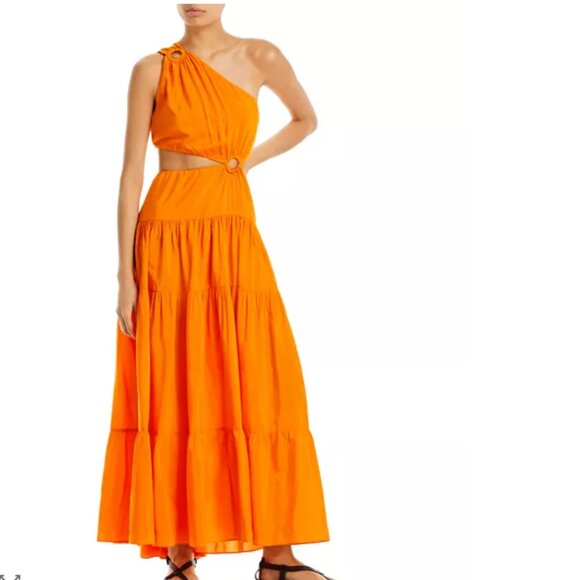 FARM RIO Orange Asymmetrical Tiered Maxi Dress Sz M - NWT!! - Picture 1 of 13